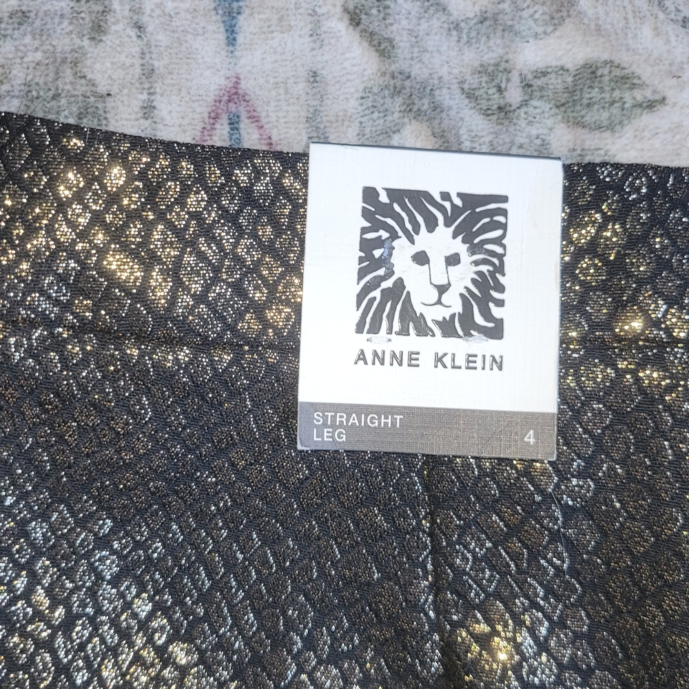 Anne Klein Shimmering Black and Gold Snake Skin Print Metallic Pants - Picture 6 of 8